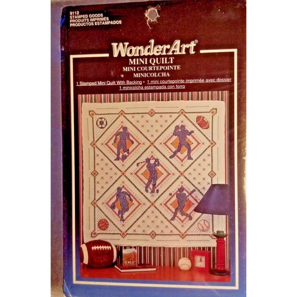Wonder Art Mini Quilt Kit Sports Design Stamped Goods  # 9112 New Sealed Crafts